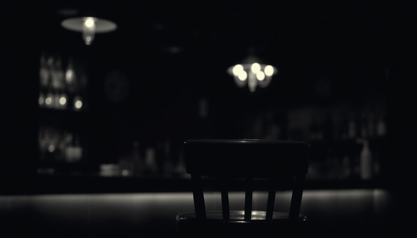 A man at a polished bar, in conversation