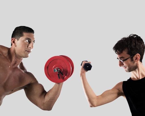 Image of two men presenting healthy body and slim body 